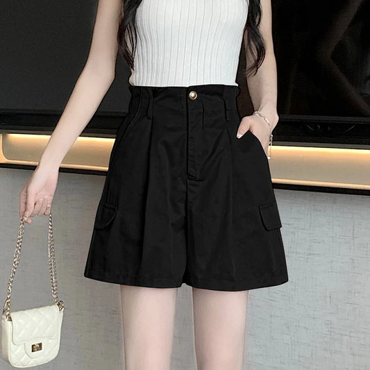 Summer High Waist Loose Cargo Shorts for Women – Casual Streetwear Student Style