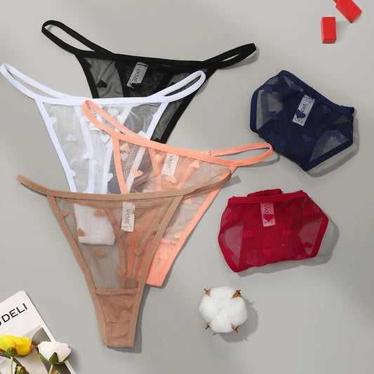 3PCS Lace Sheer Thong Panties - Sexy Low Waist Seamless Lingerie Set