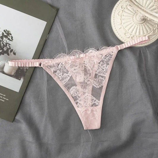 Lace G-String Thong Panties for Women – Low Waist Lace Underwear with Thin Belt