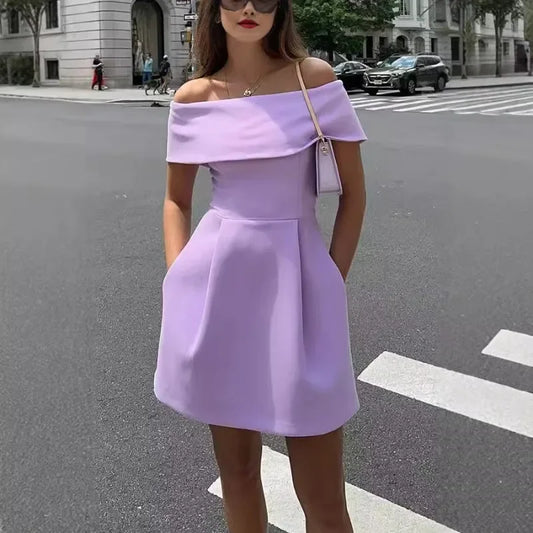 Elegant Off-Shoulder Slash Neck Mini Dress – Summer Party & Cocktail Wear