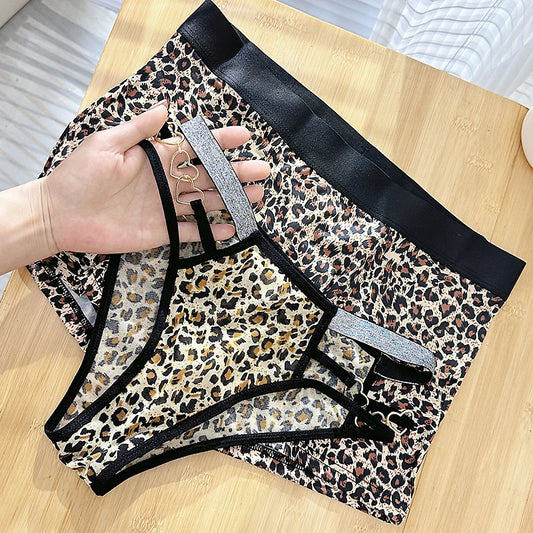 Women’s Low Waist Lace Leopard-Print Panties – Seamless Silk Cotton Underwear