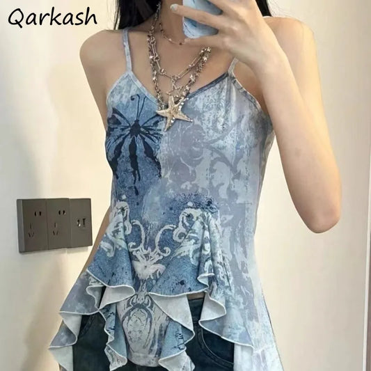 Asymmetrical Tie Dye Tank Top – Qarkash Blue Camis for Women | Niche Summer Streetwear