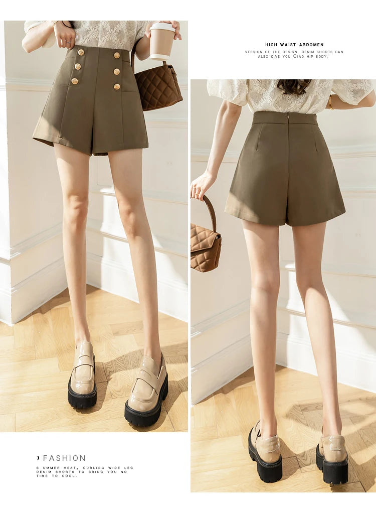 Women's Summer 2025 High Waist Stretch Button-Up Wide Leg Pants – Office & Casual Suit Trousers