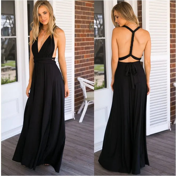 Boho Multiway Backless Maxi Dress – Convertible Bridesmaid & Party Gown
