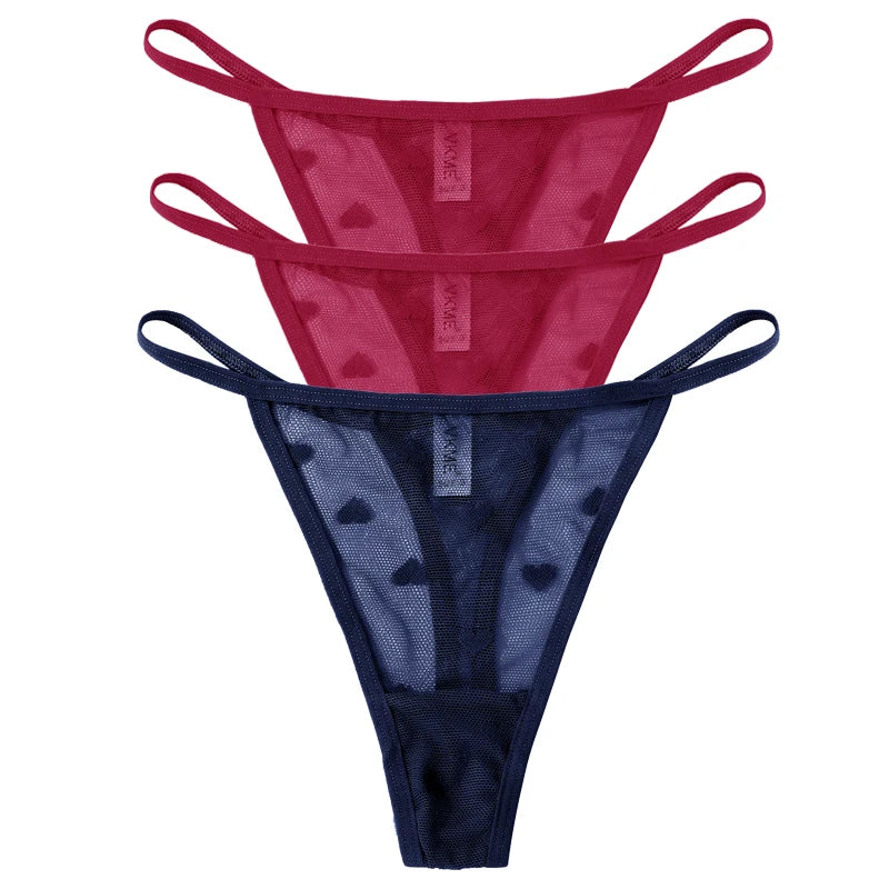 3PCS Lace Sheer Thong Panties - Sexy Low Waist Seamless Lingerie Set