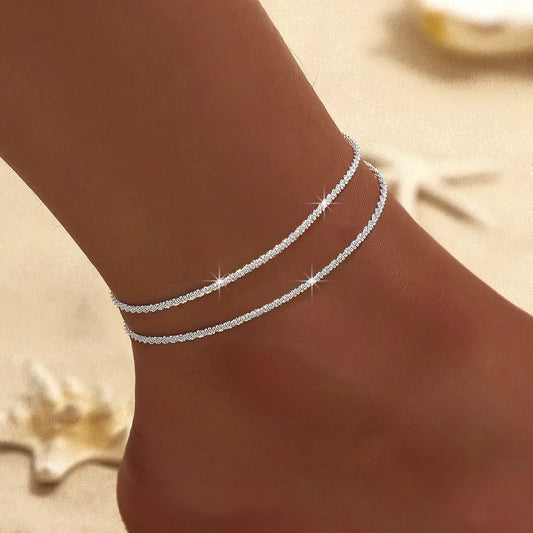 LATS Sparkling Simple Anklet for Women - Gold & Silver Elegant Jewelry
