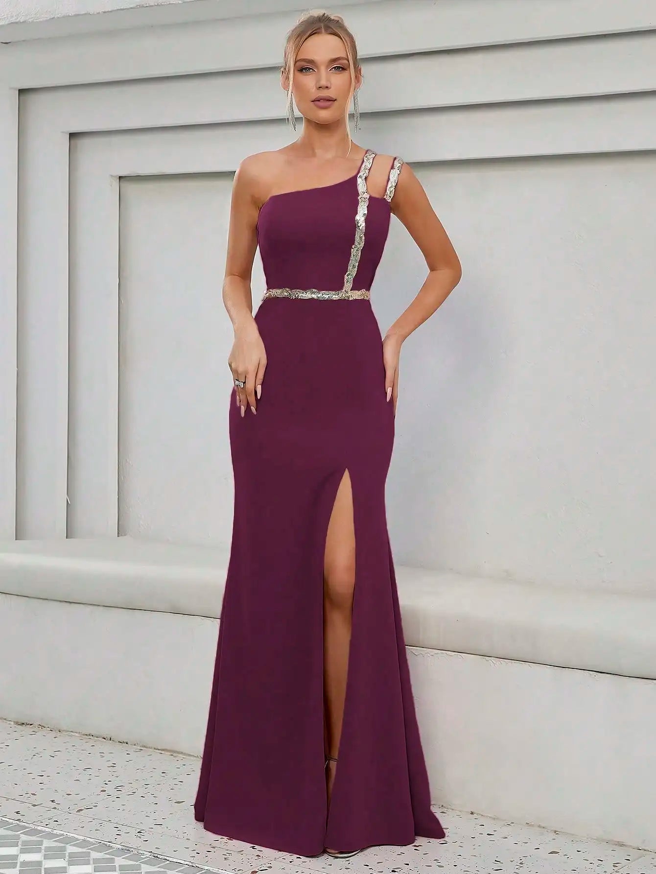 Mgiacy Sequin Slit Backless Evening Gown – Elegant Party & Bridesmaid Dress