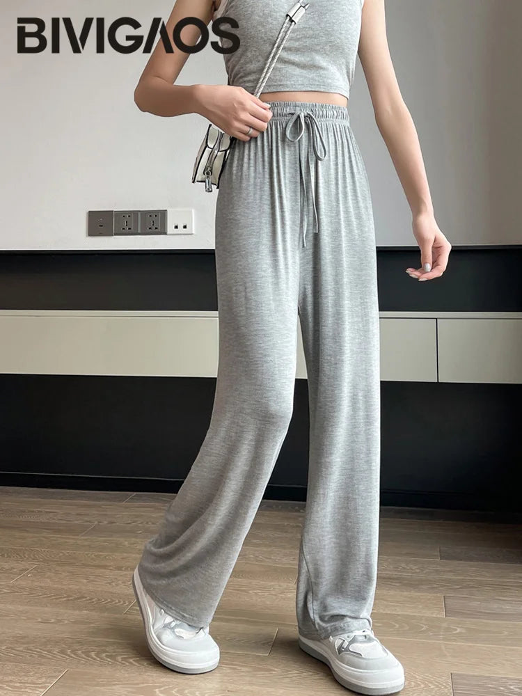 BIVIGAOS Women’s Modal Wide Leg Pants – Lightweight, Elastic Waist, Summer Casual Trousers