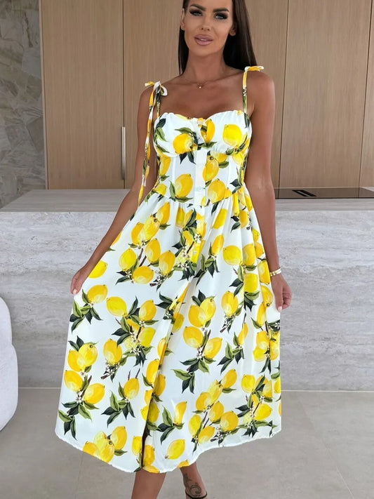 New Fashion Sexy Printing Sling Dress for Women Summer Evening Party Dresses Club Floral Holiday Beach Dress Robe