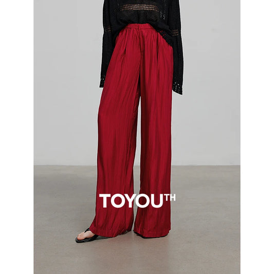 TOYOUTH Women’s Casual Summer Pants – Loose Fit Full-Length Trousers with Elastic Waistband