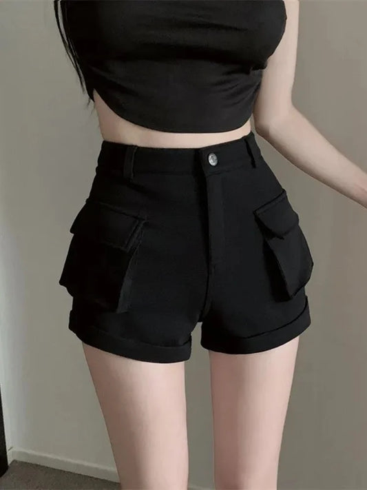 Zoki Korean Casual Cargo Shorts for Women - High Waist Streetwear with Pockets