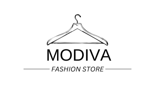 MODIVA fashion store logo with a hanger on a white background